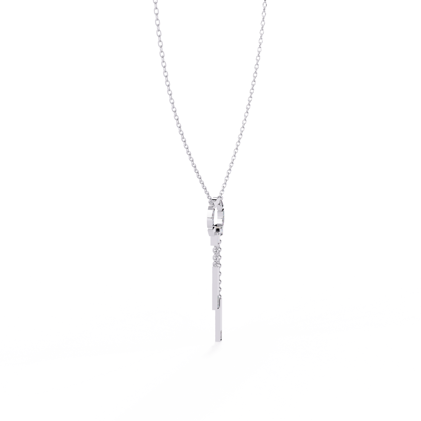 Open Circle Diamond Drop Bar Necklace