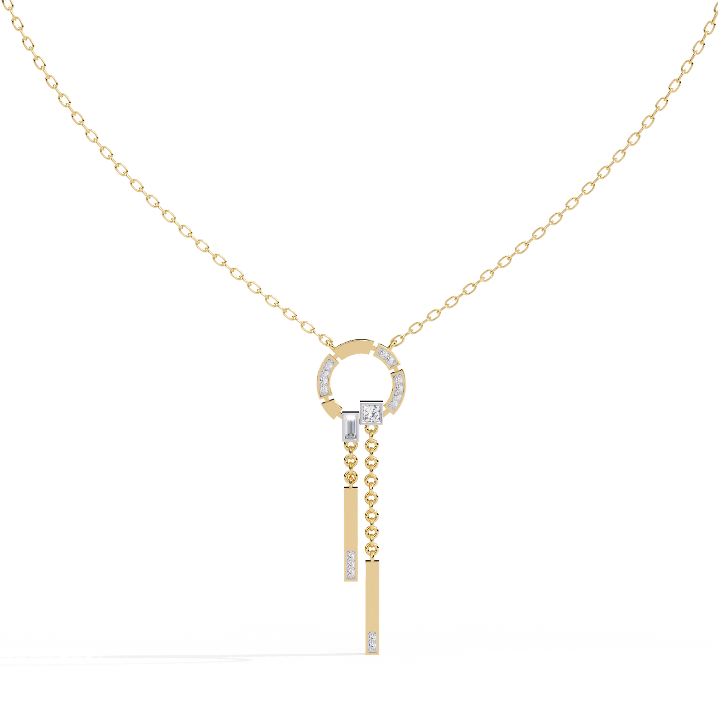 Open Circle Diamond Drop Bar Necklace