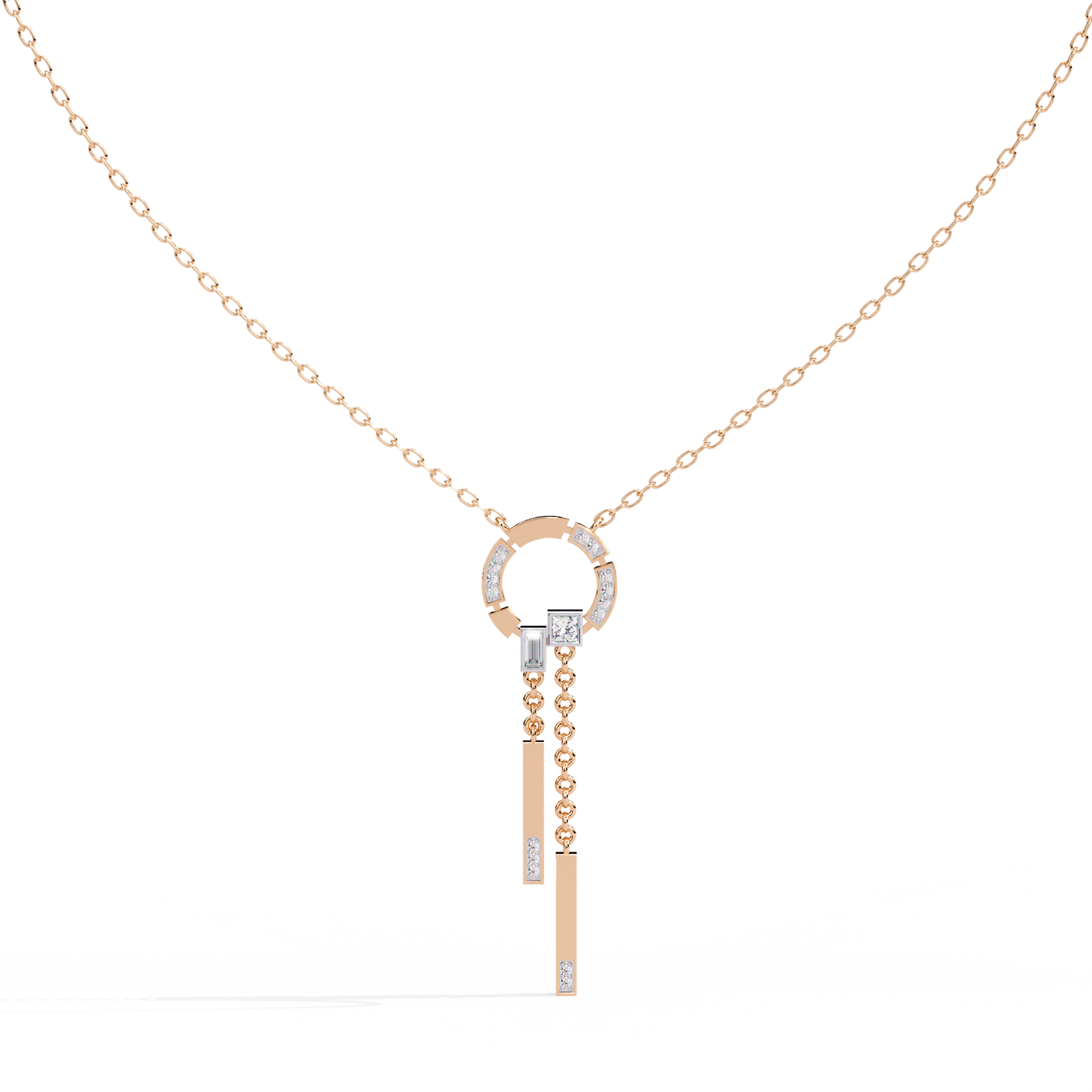 Open Circle Diamond Drop Bar Necklace