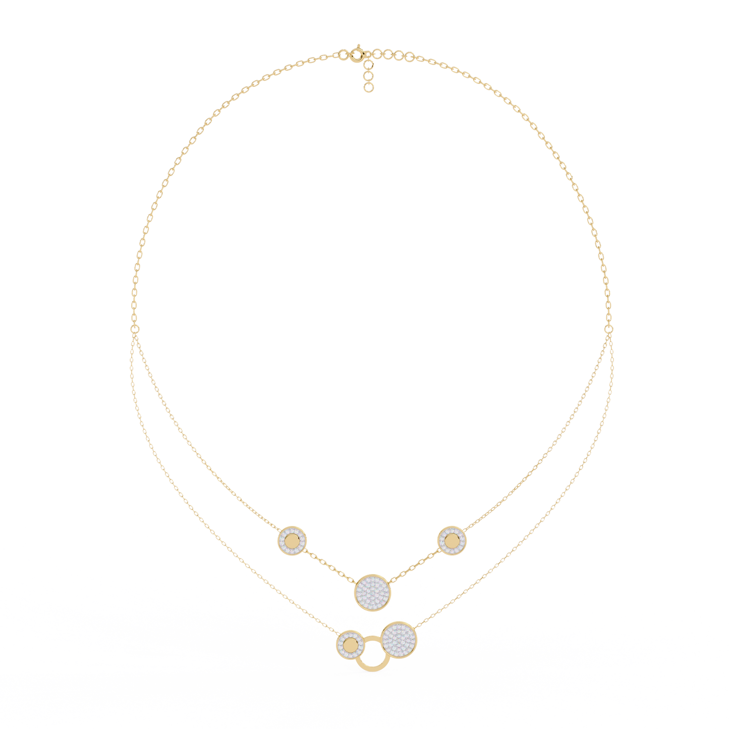 Layered Pavé Disc Drop Necklace