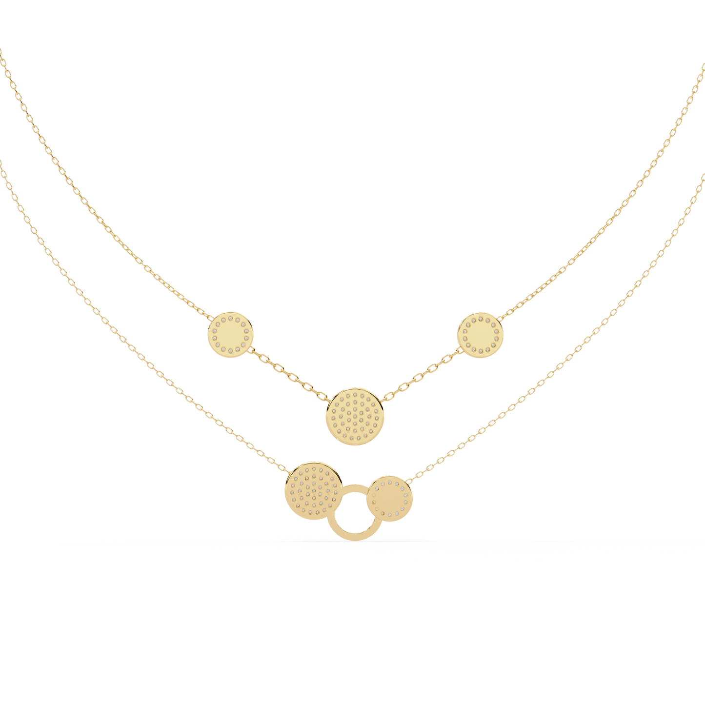 Layered Pavé Disc Drop Necklace