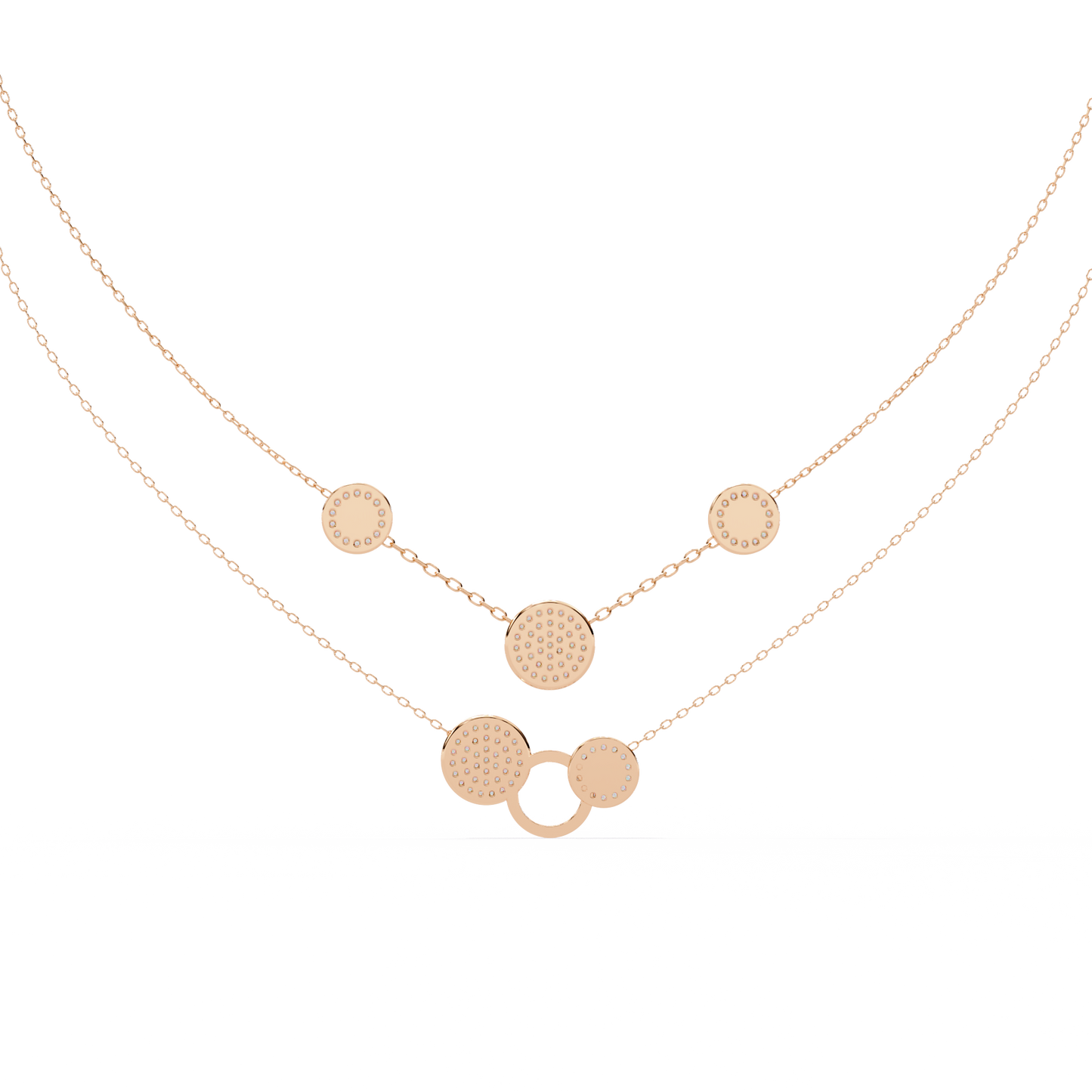 Layered Pavé Disc Drop Necklace