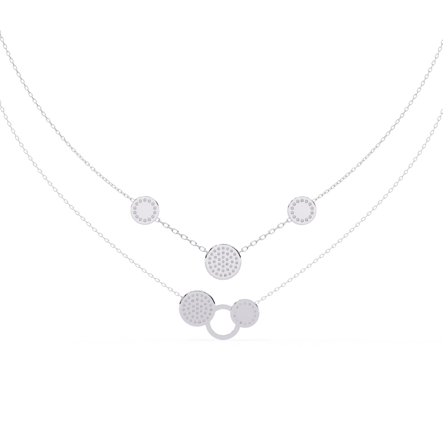 Layered Pavé Disc Drop Necklace
