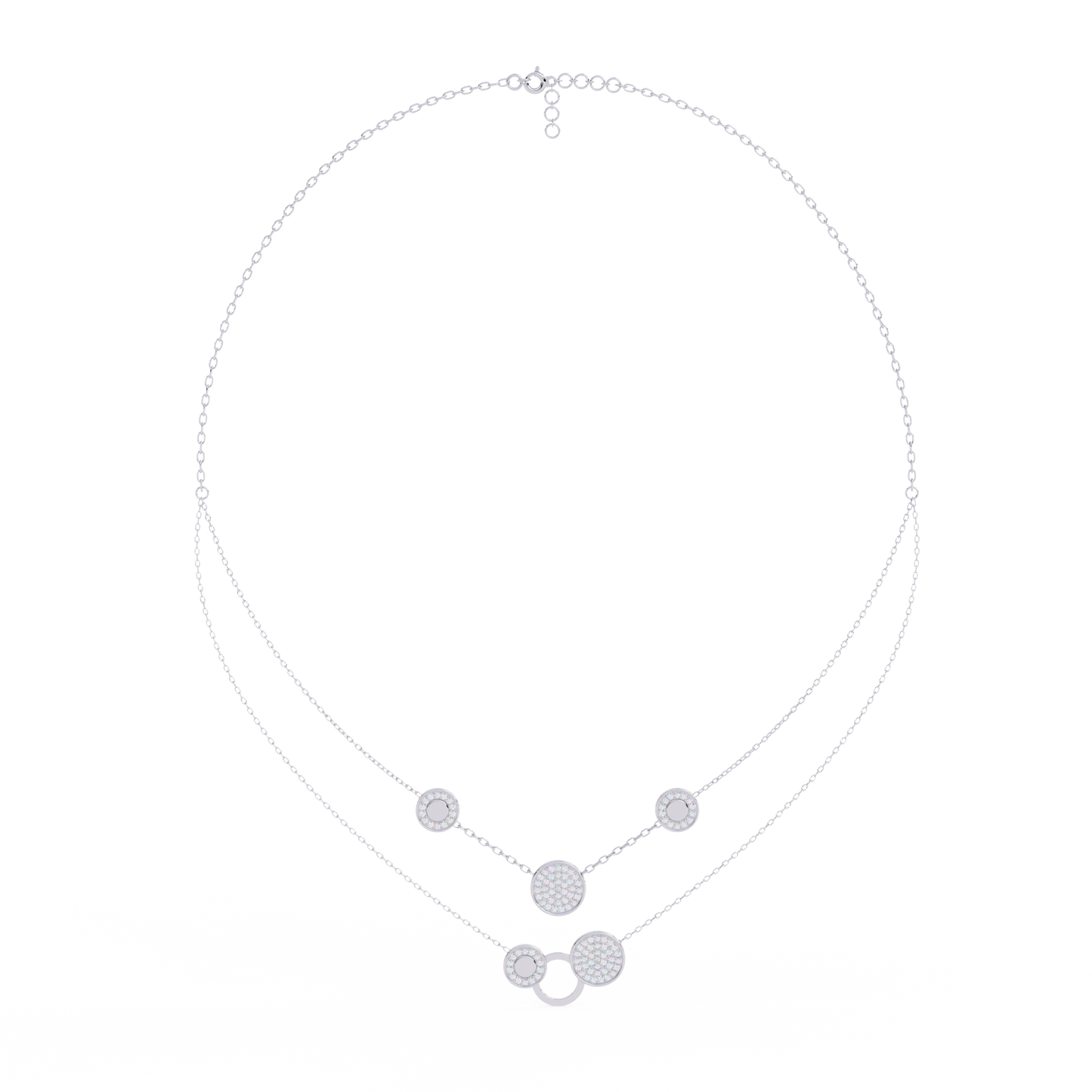 Layered Pavé Disc Drop Necklace