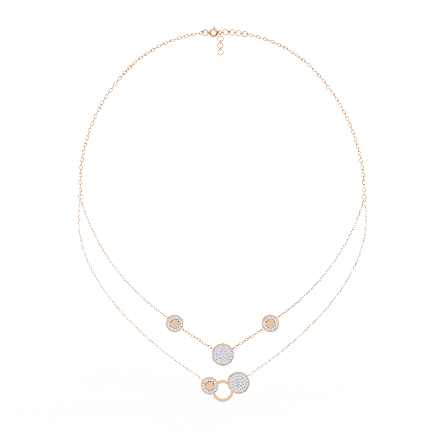 Layered Pavé Disc Drop Necklace