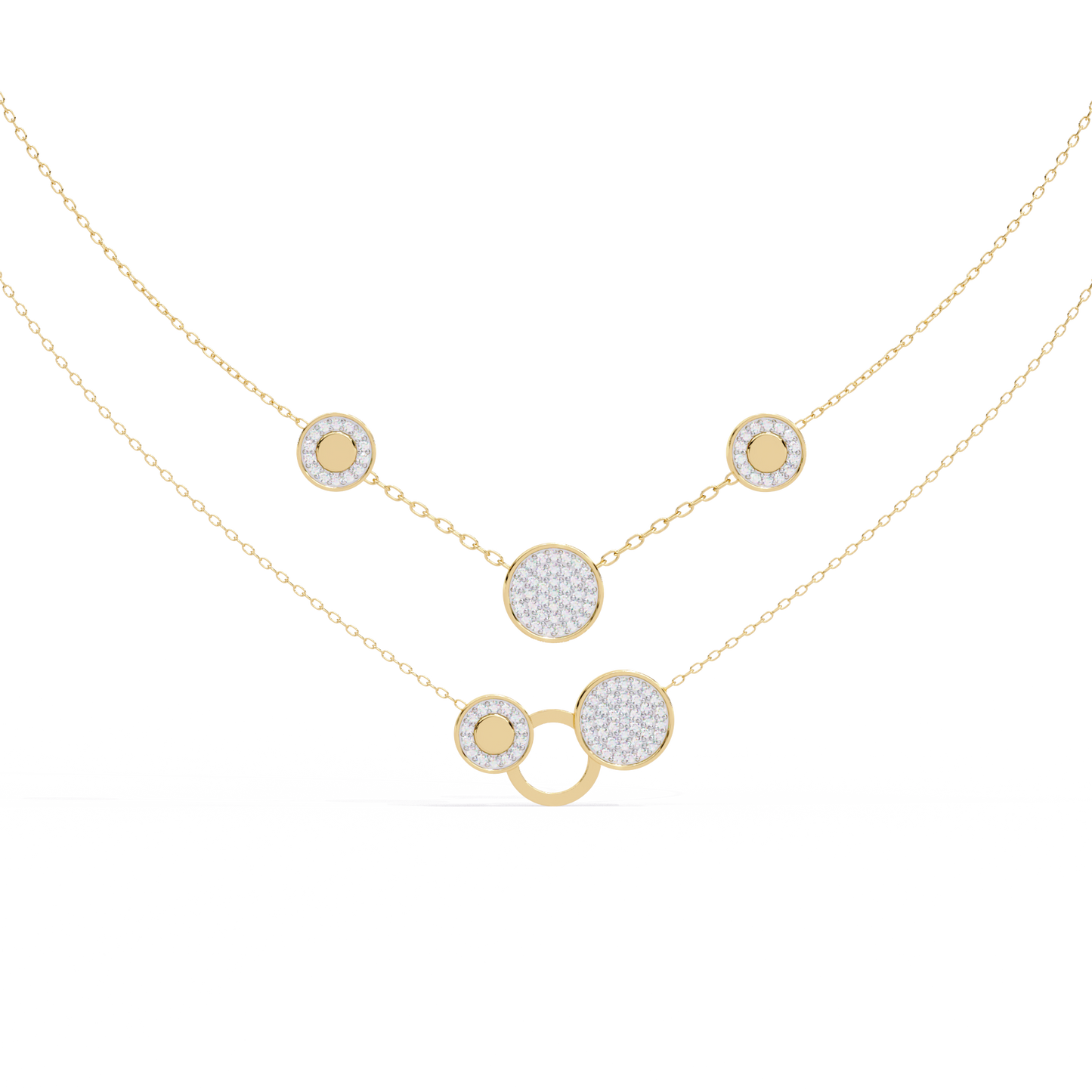 Layered Pavé Disc Drop Necklace