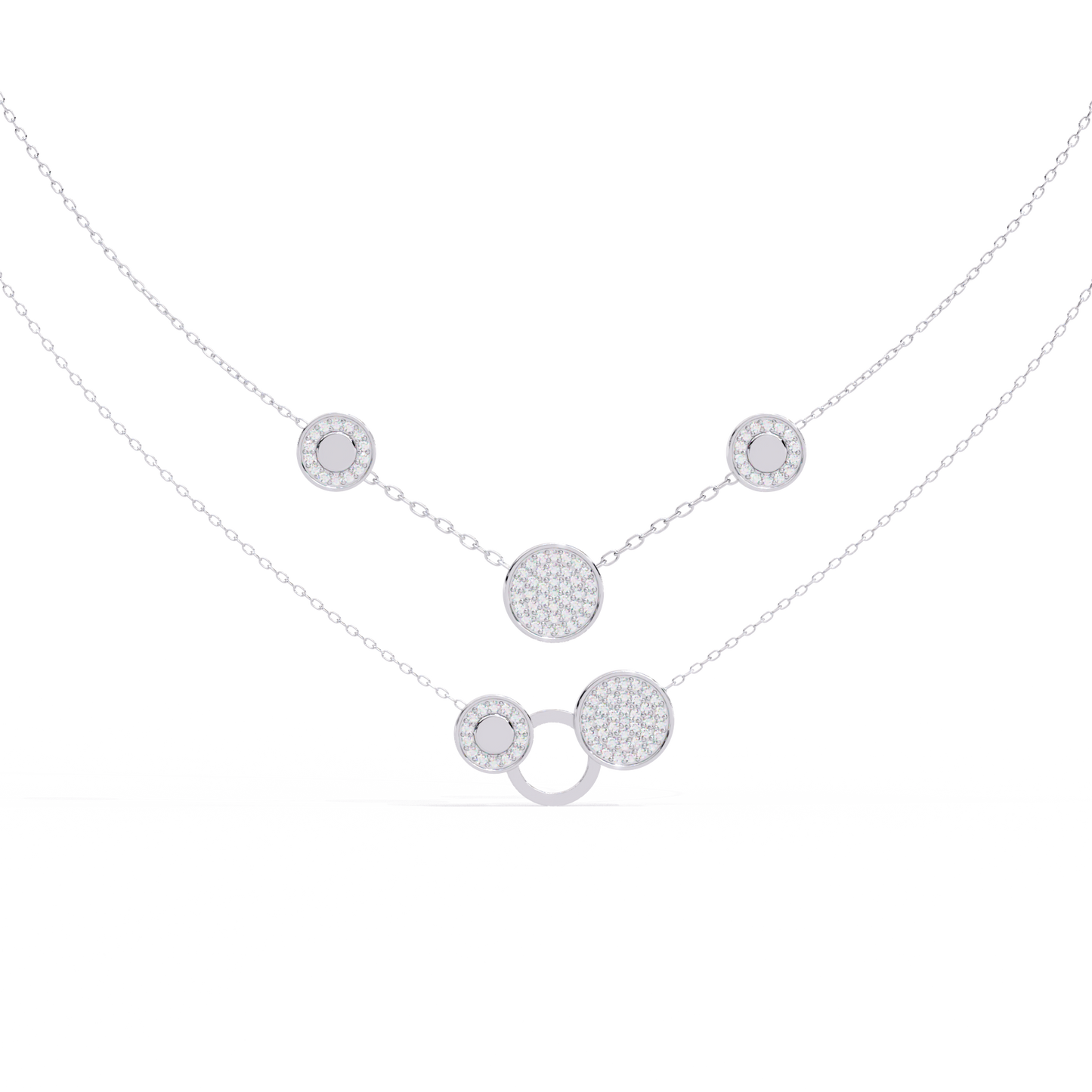 Layered Pavé Disc Drop Necklace