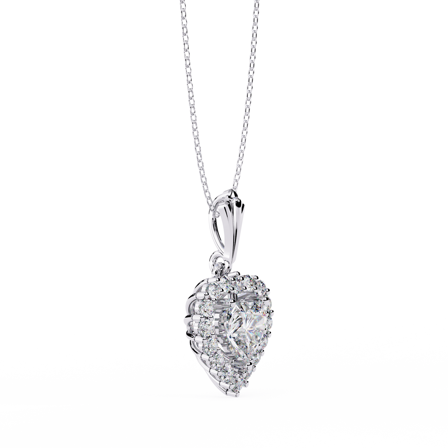 Radiant Heart Halo Diamond Necklace