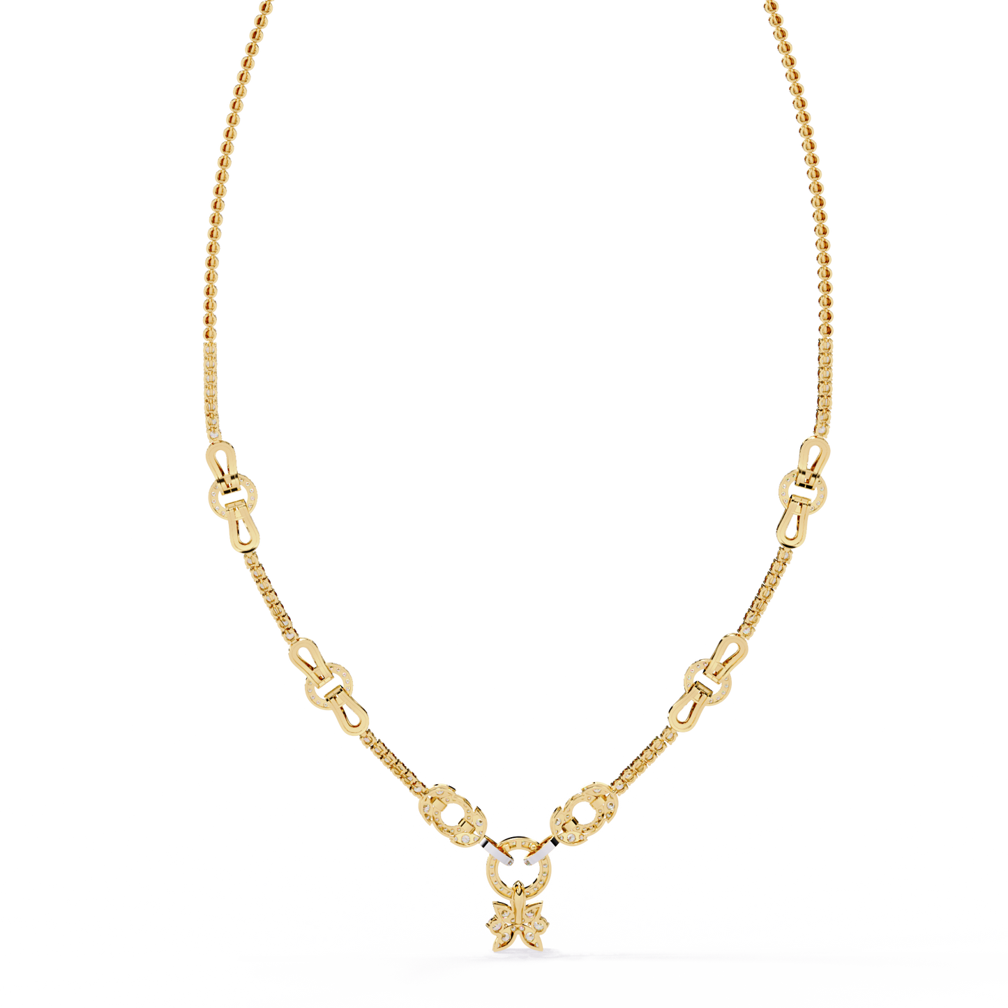 Pavé Link Circle Drop Diamond Necklace