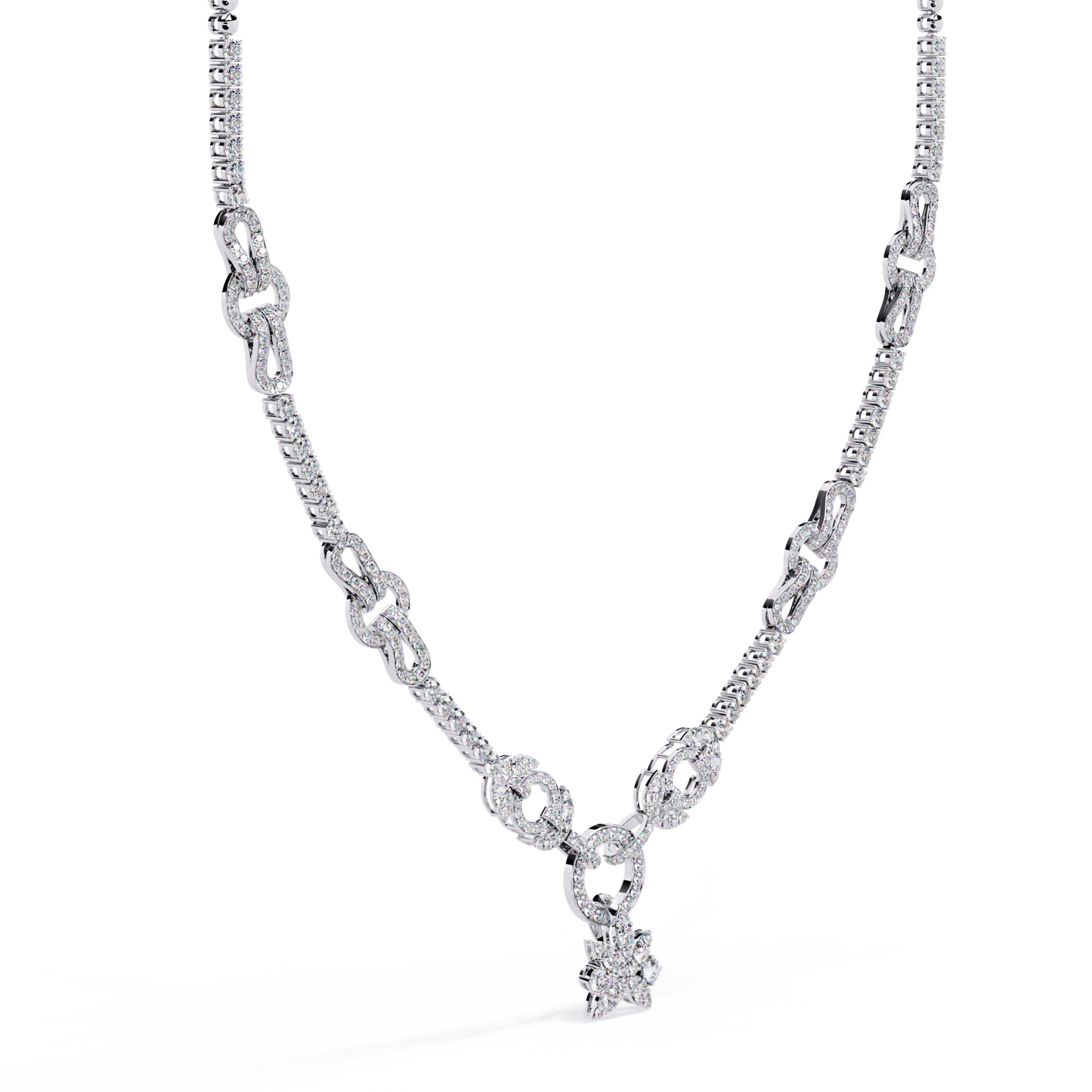 Pavé Link Circle Drop Diamond Necklace