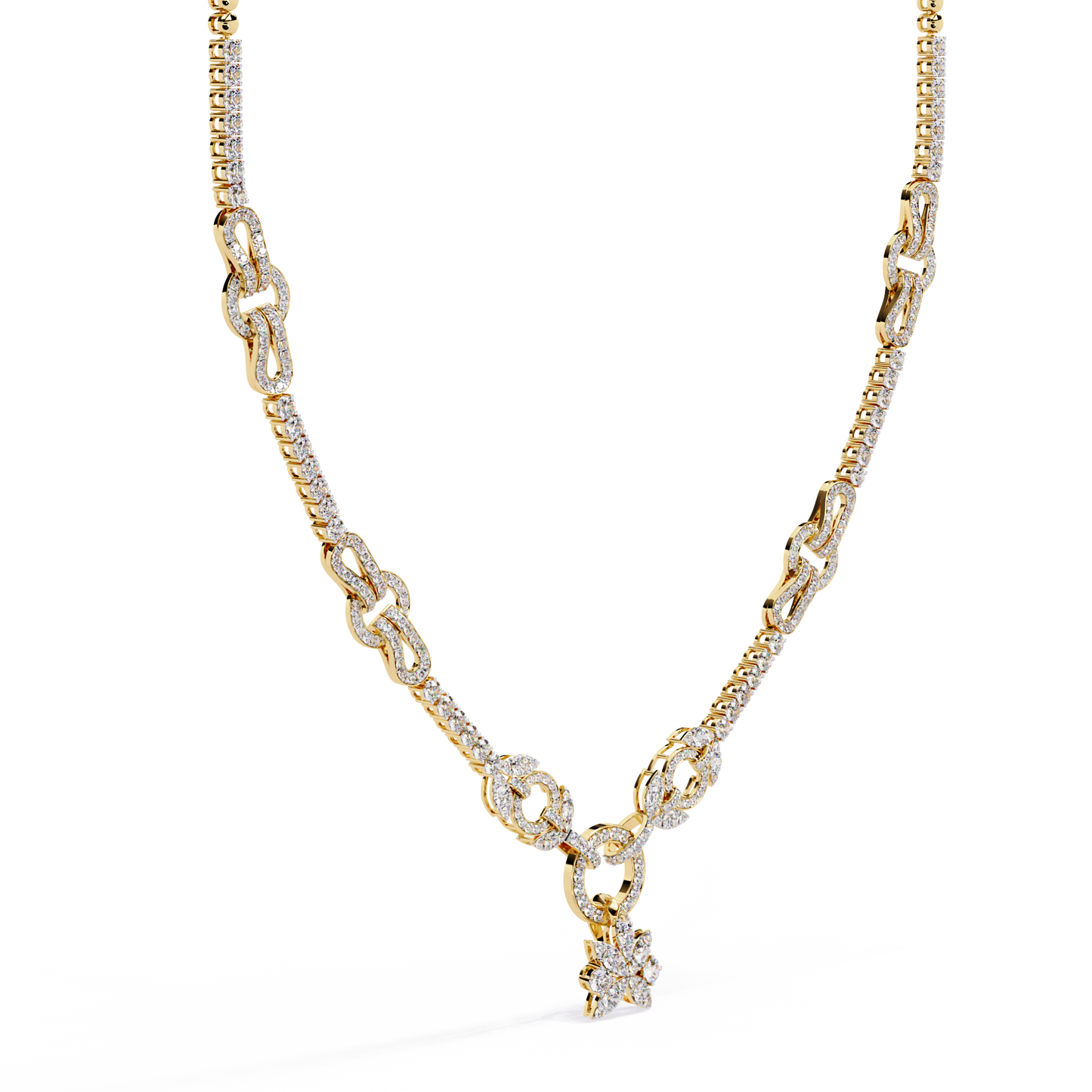 Pavé Link Circle Drop Diamond Necklace