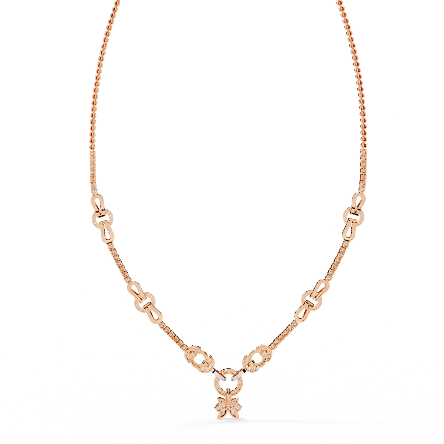 Pavé Link Circle Drop Diamond Necklace