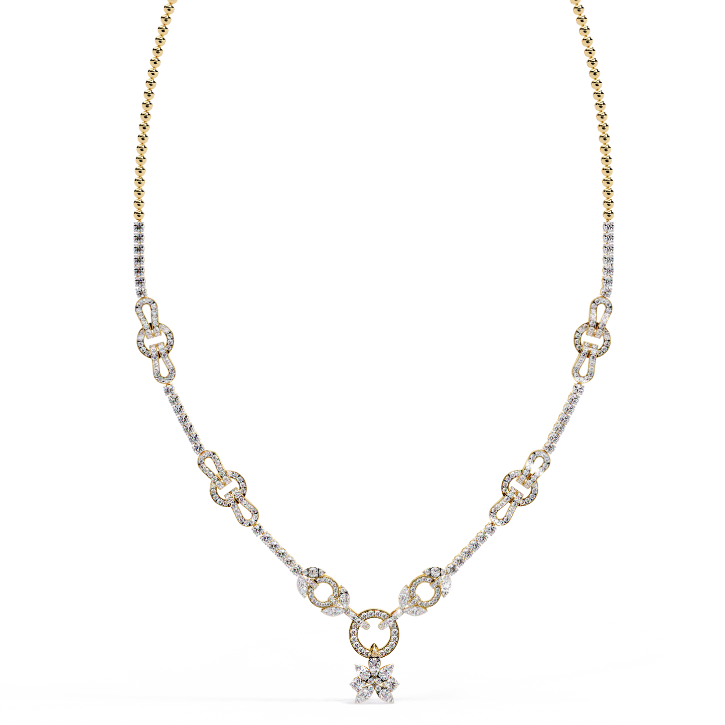 Pavé Link Circle Drop Diamond Necklace