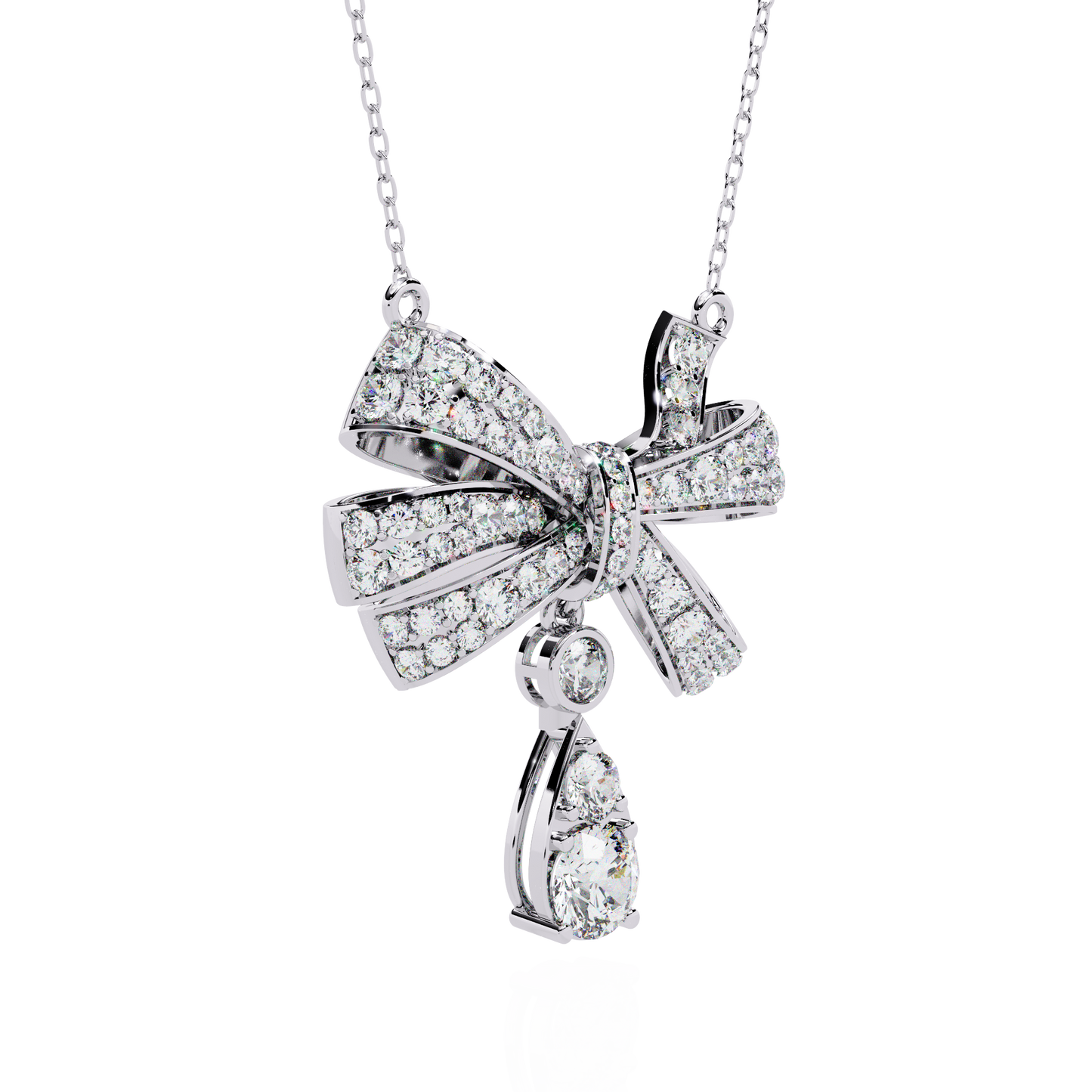 Luxe Bow Drop Diamond Necklace