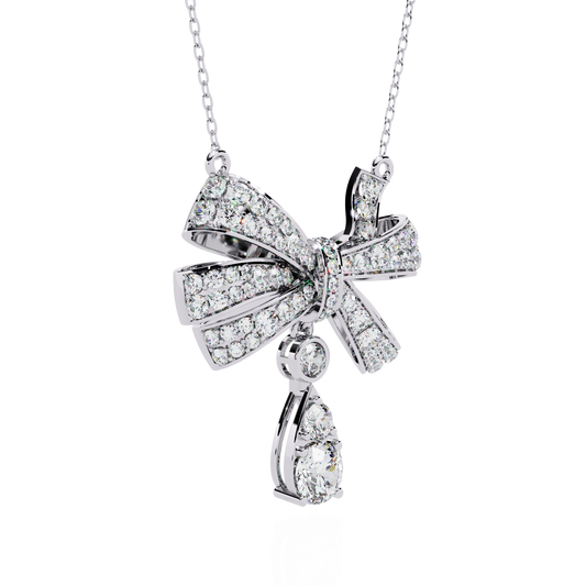 Luxe Bow Drop Diamond Necklace