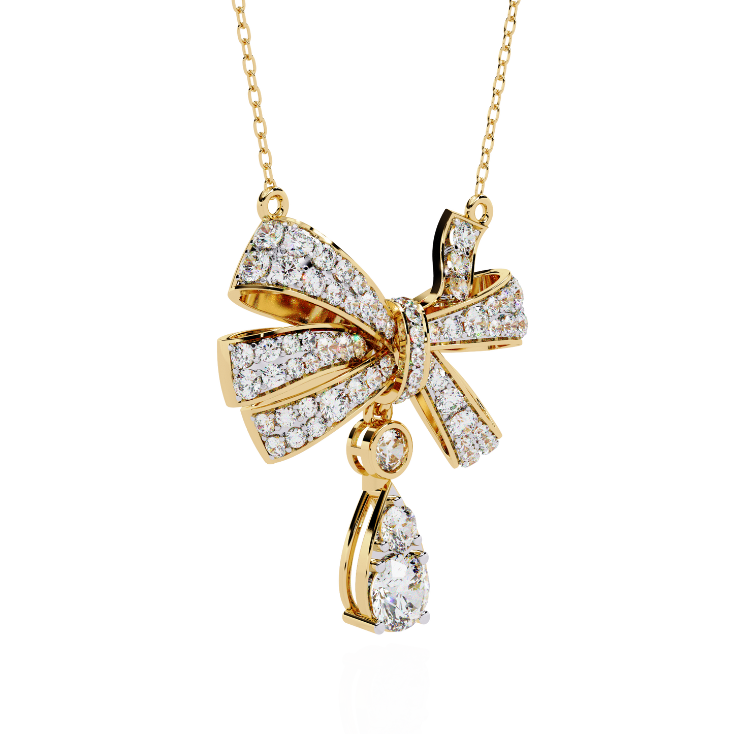 Luxe Bow Drop Diamond Necklace