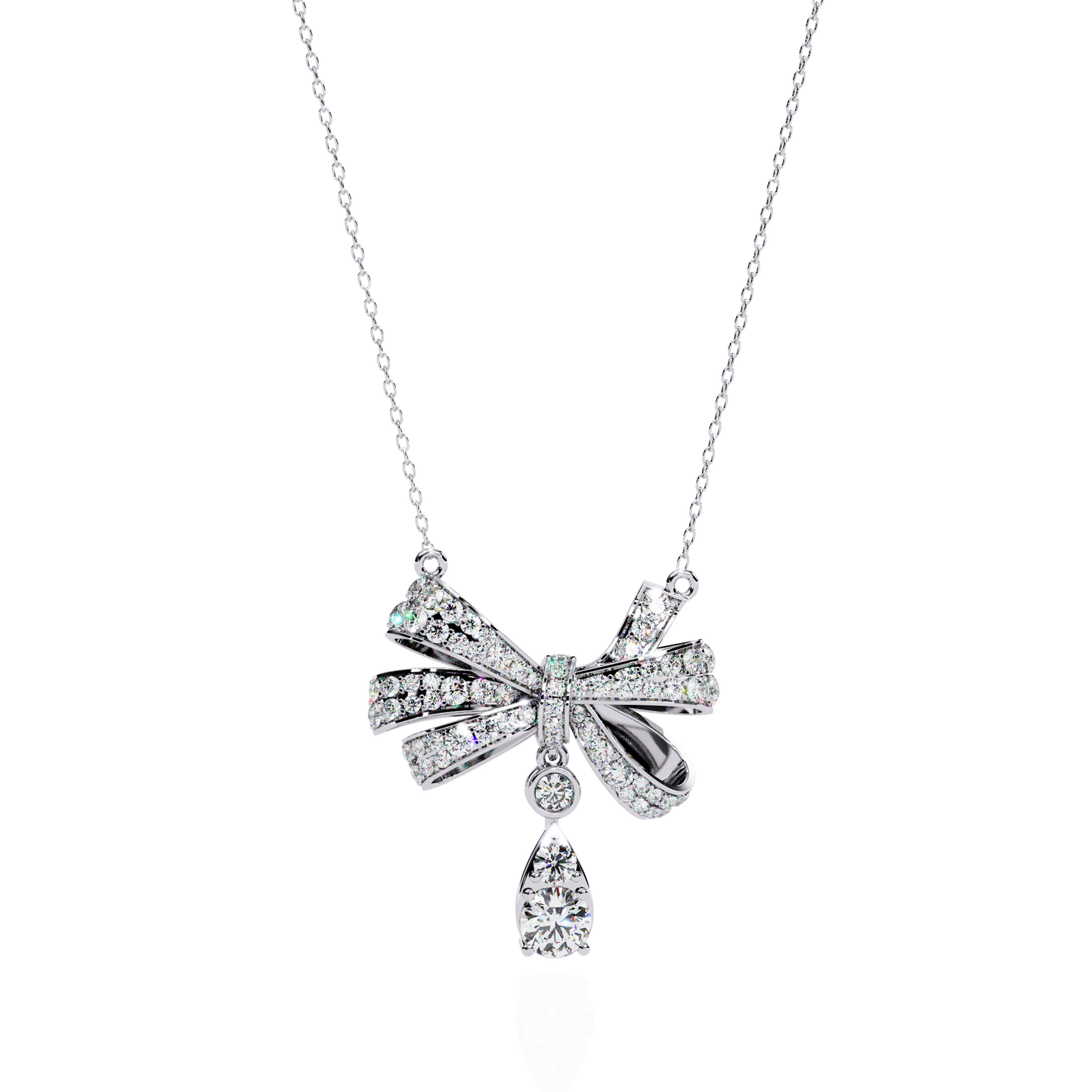 Luxe Bow Drop Diamond Necklace