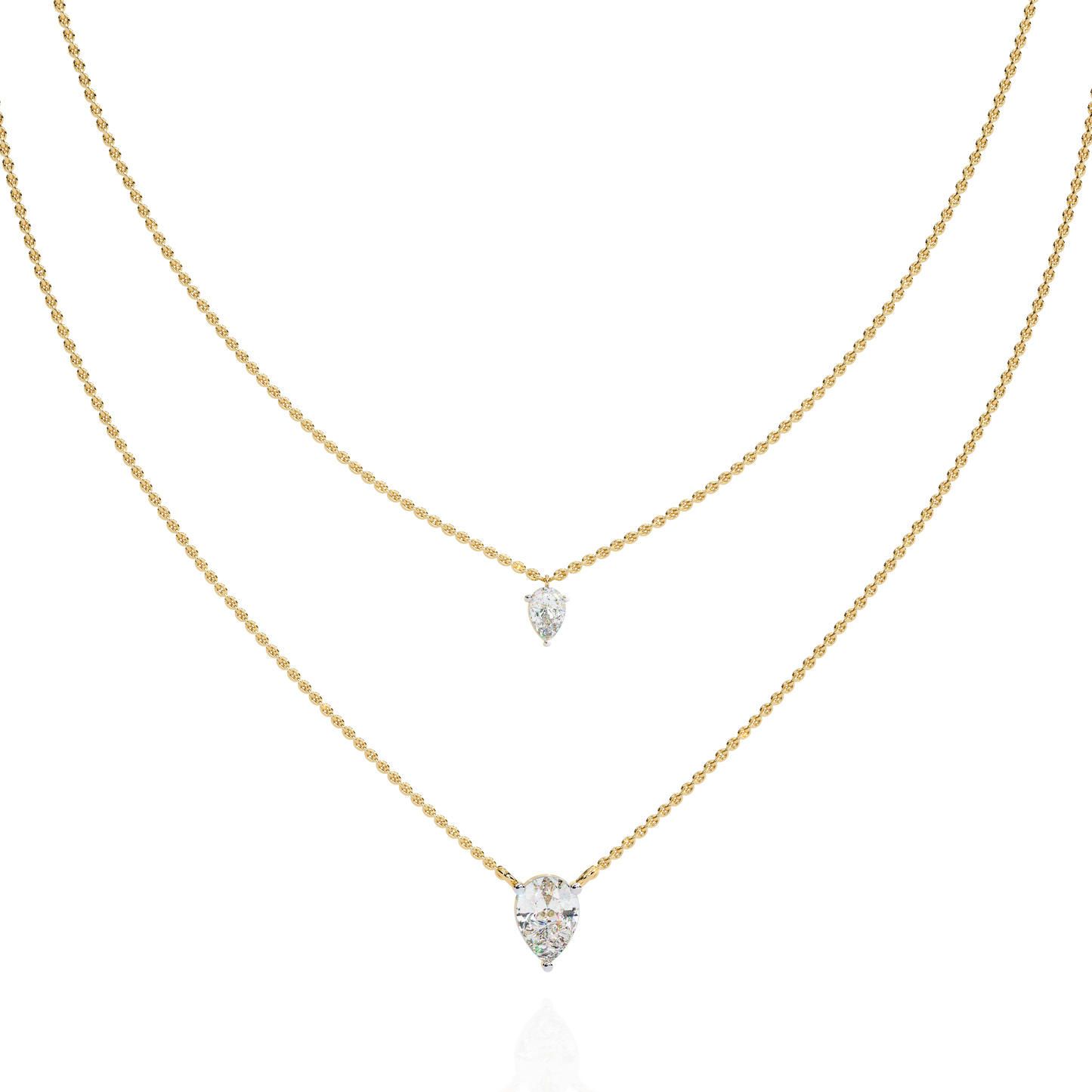 Layered Pear Cut Diamond Drop Necklace