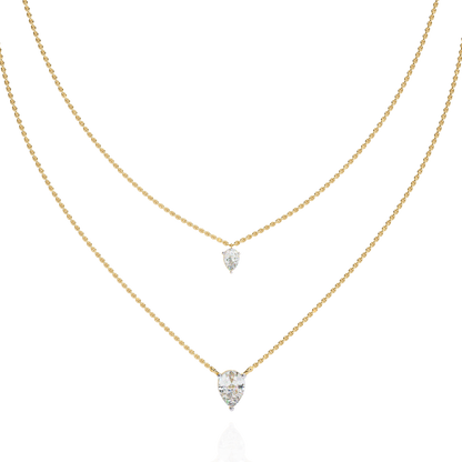 Layered Pear Cut Diamond Drop Necklace