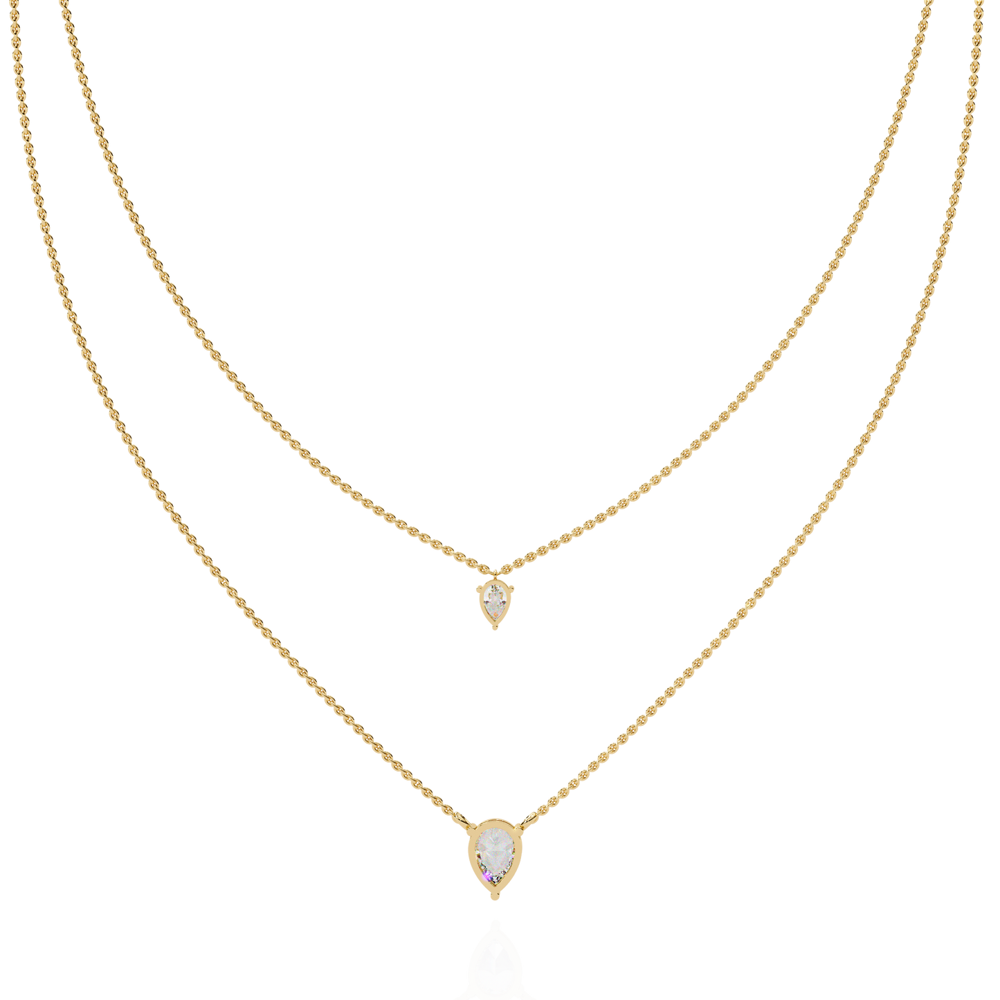 Layered Pear Cut Diamond Drop Necklace