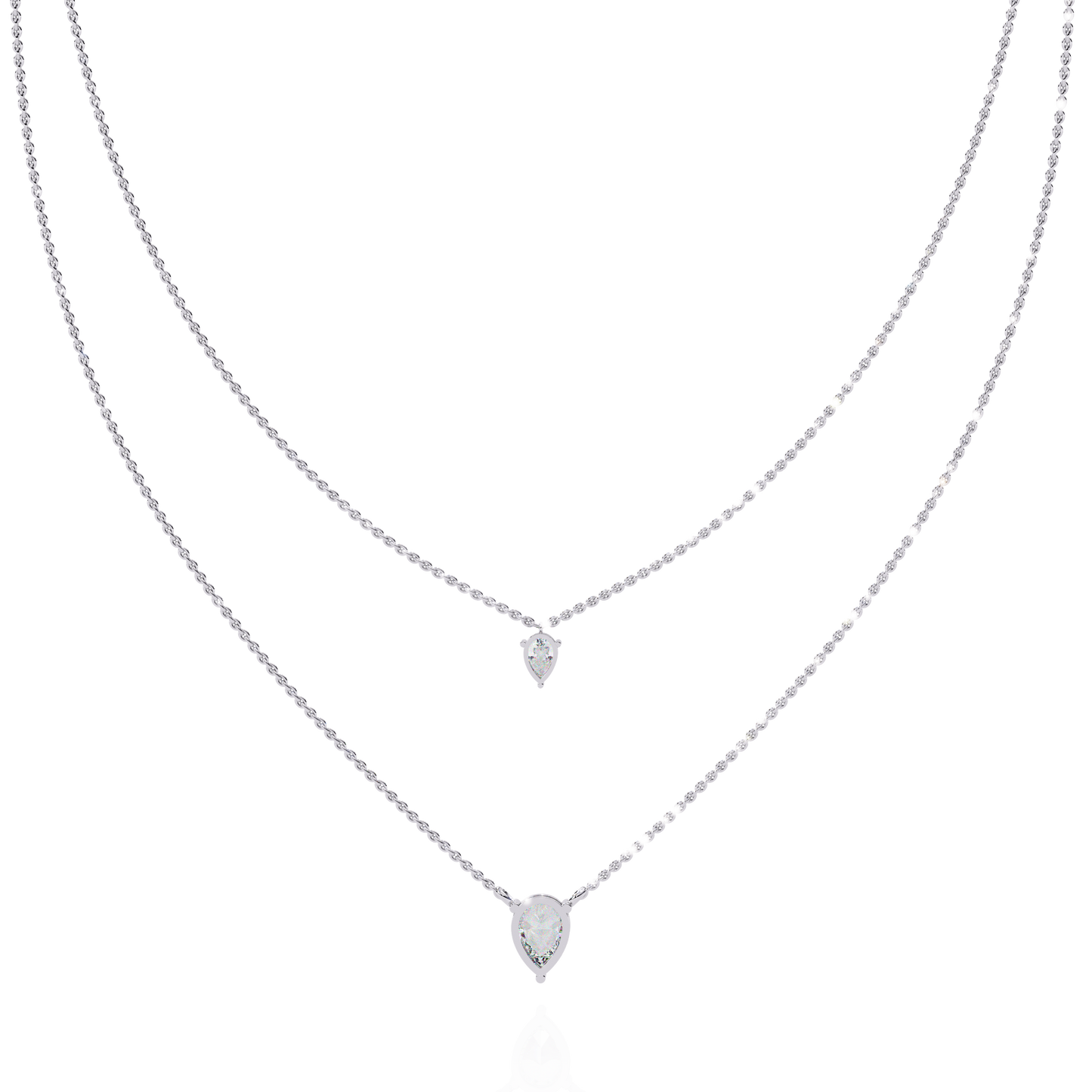 Layered Pear Cut Diamond Drop Necklace