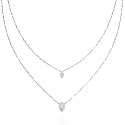 Layered Pear Cut Diamond Drop Necklace