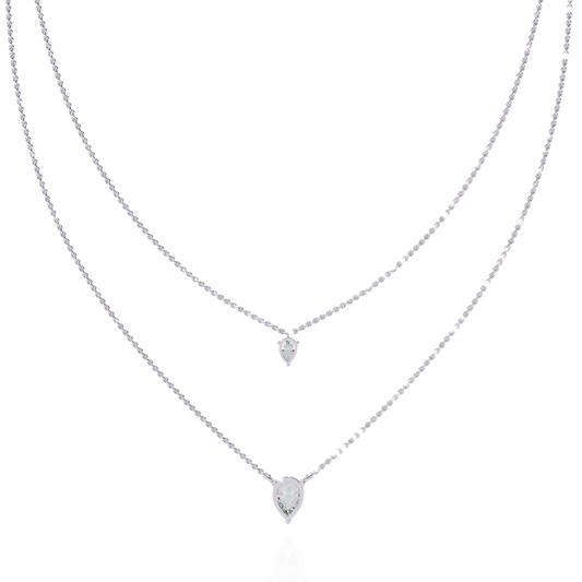 Layered Pear Cut Diamond Drop Necklace
