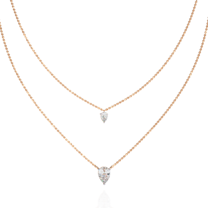 Layered Pear Cut Diamond Drop Necklace