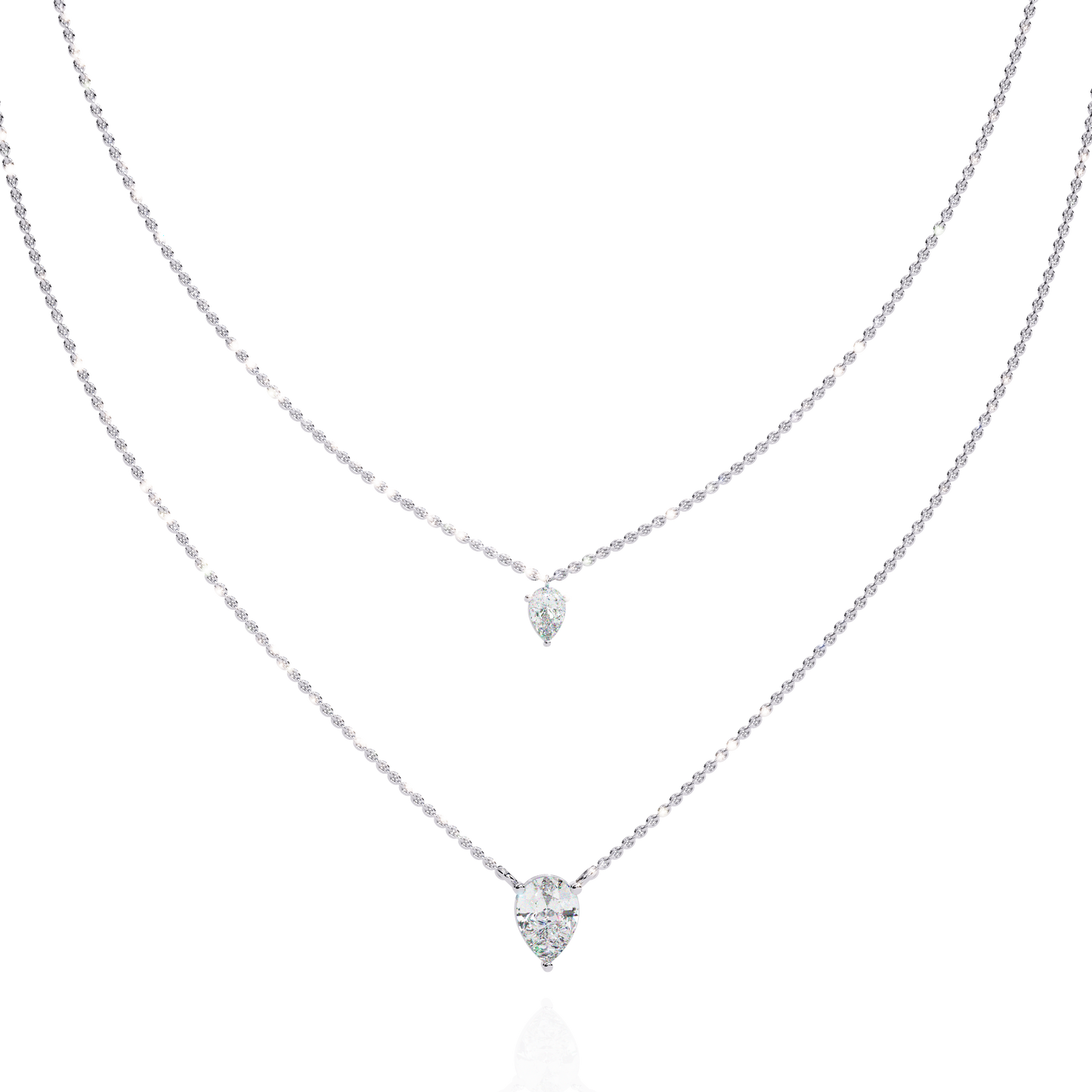 Layered Pear Cut Diamond Drop Necklace