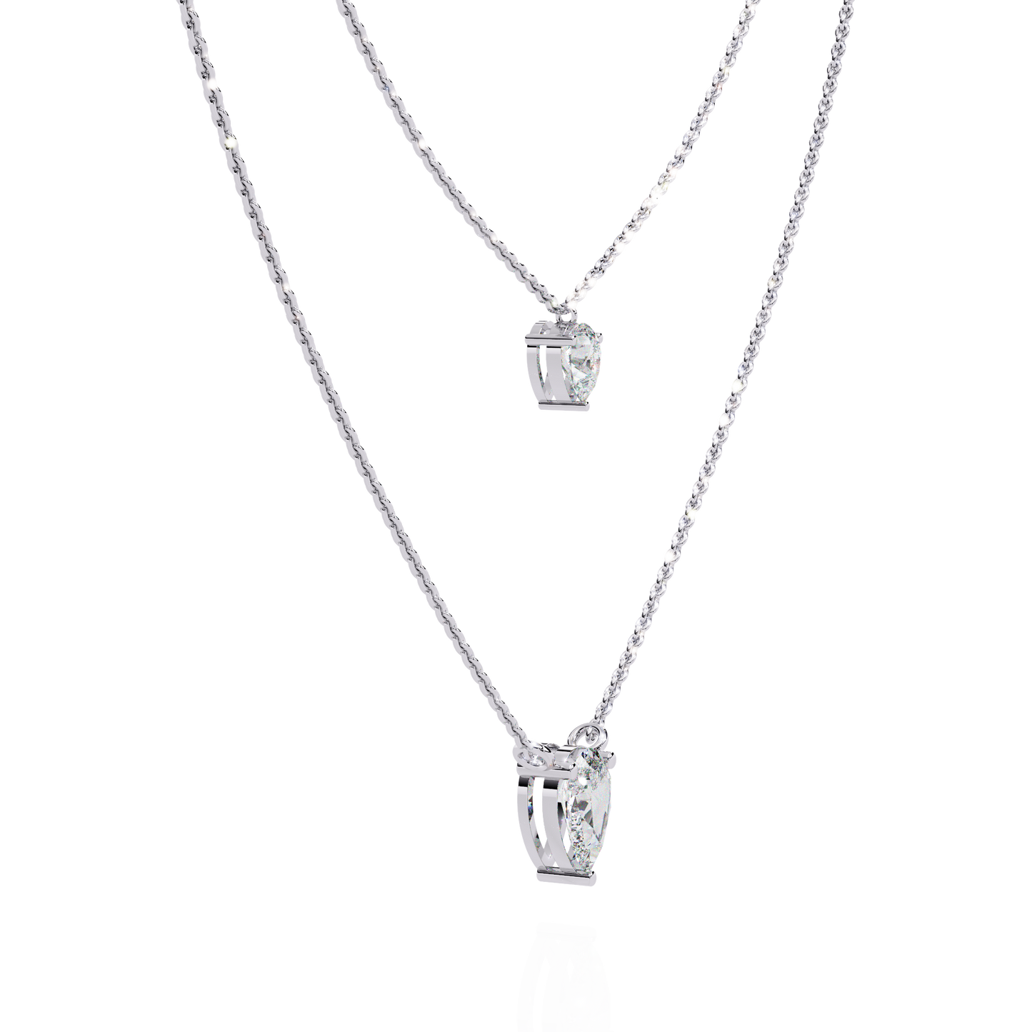 Layered Pear Cut Diamond Drop Necklace