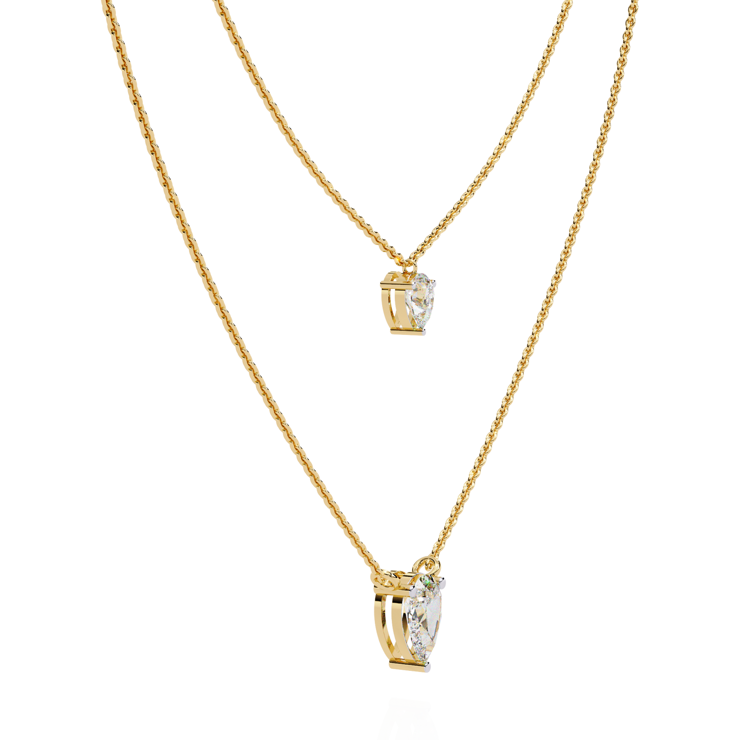 Layered Pear Cut Diamond Drop Necklace