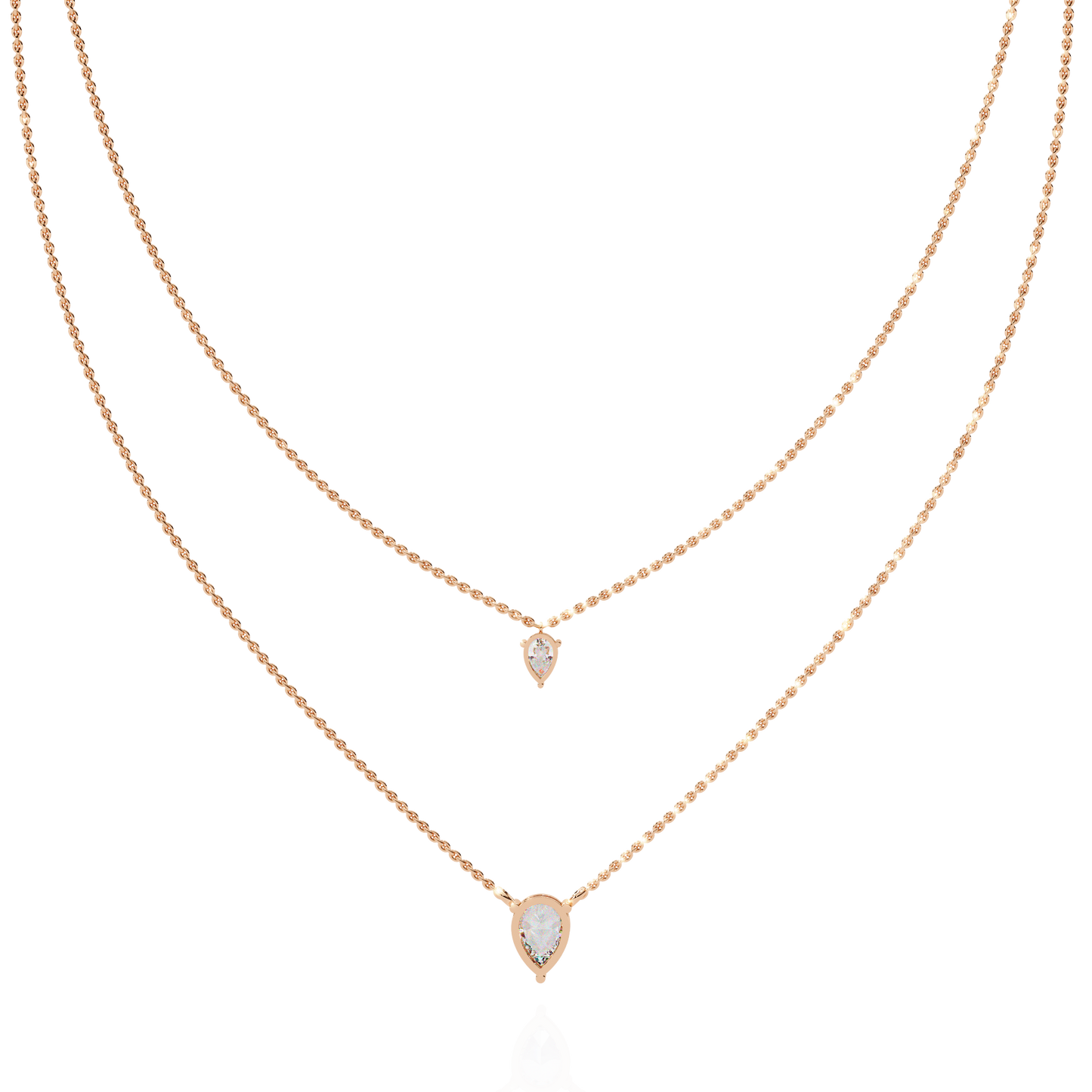 Layered Pear Cut Diamond Drop Necklace