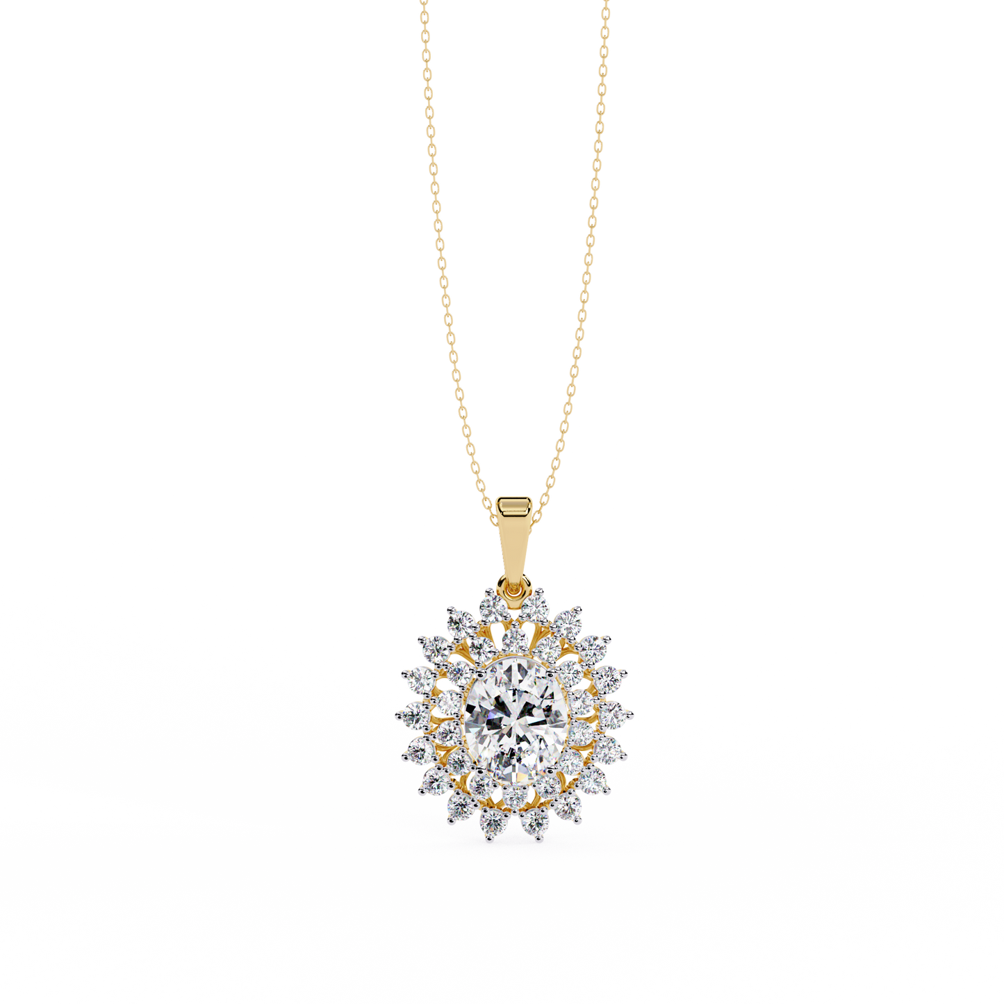 Radiant Bloom Halo Diamond Necklace