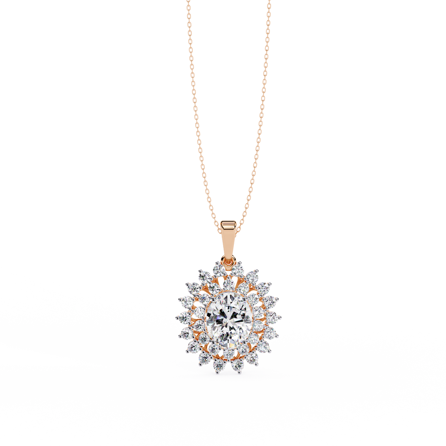 Radiant Bloom Halo Diamond Necklace