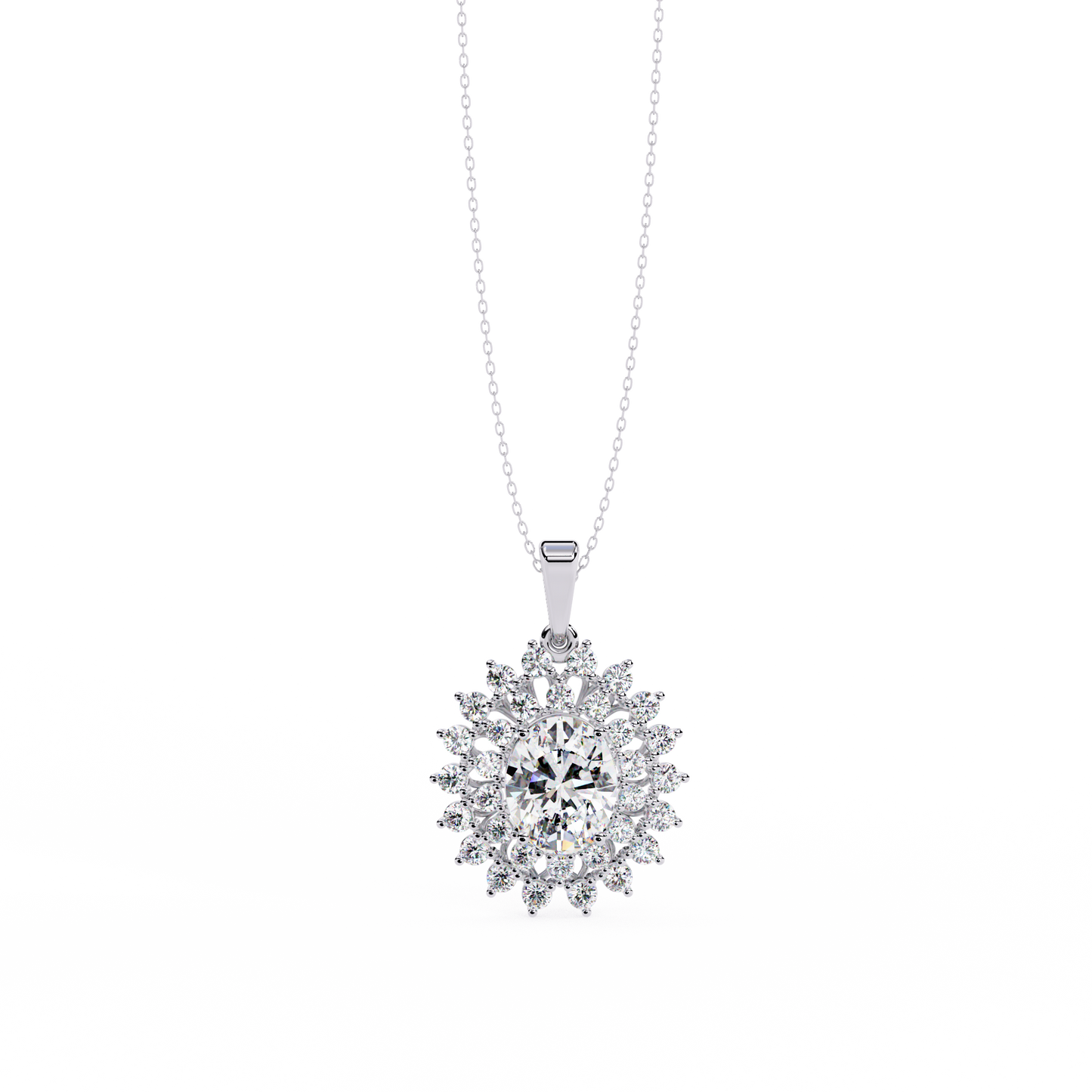 Radiant Bloom Halo Diamond Necklace