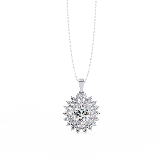 Radiant Bloom Halo Diamond Necklace