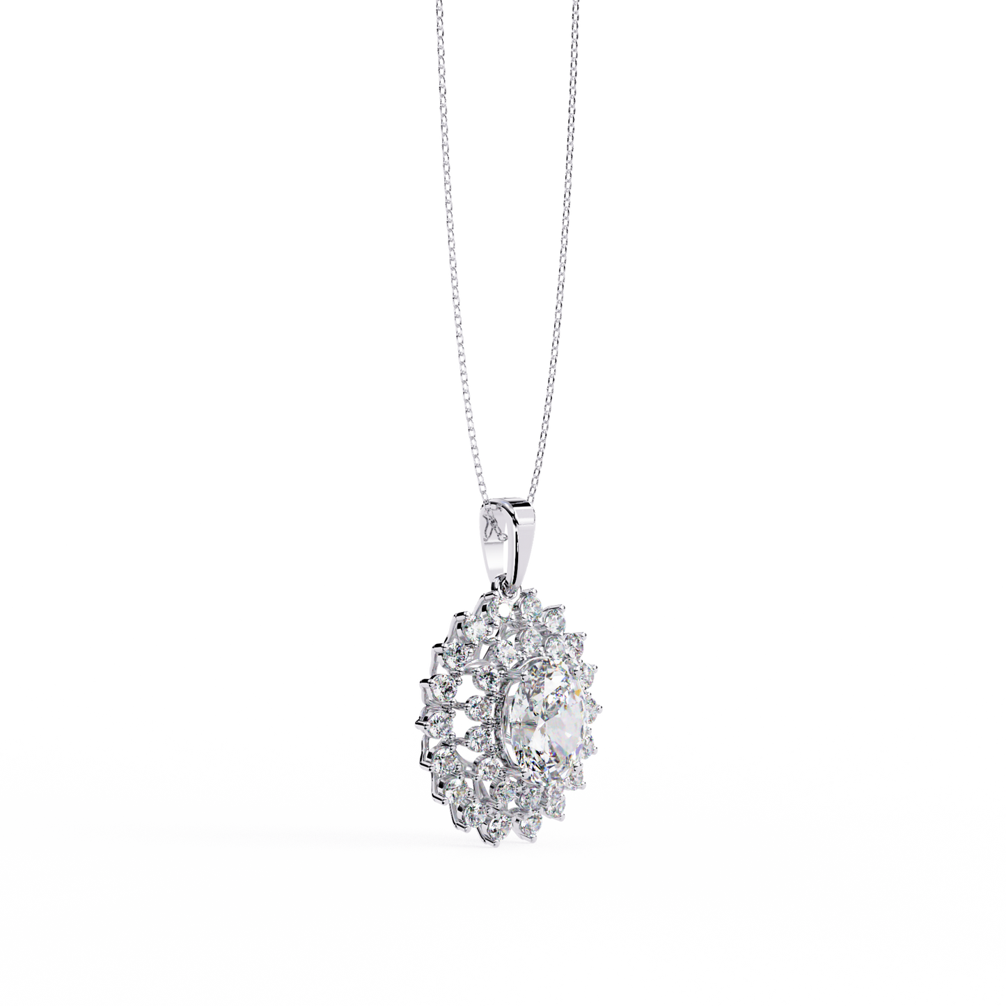 Radiant Bloom Halo Diamond Necklace