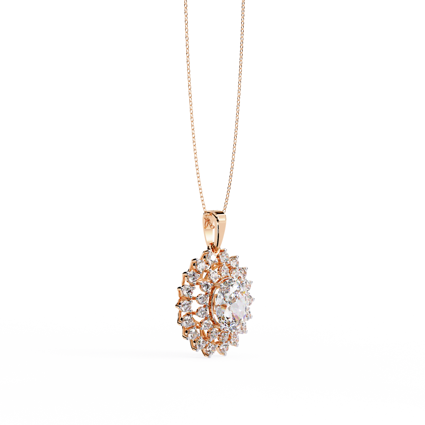 Radiant Bloom Halo Diamond Necklace