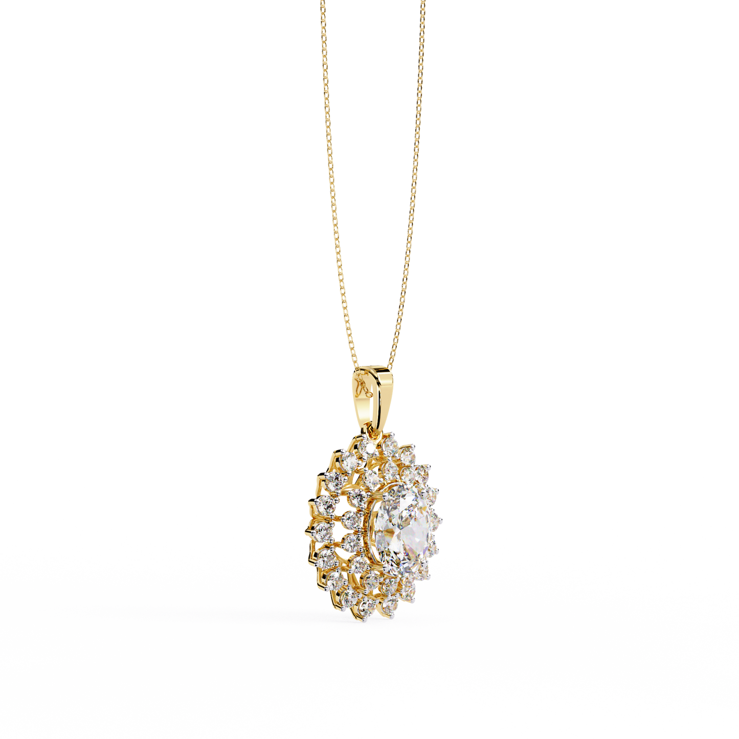 Radiant Bloom Halo Diamond Necklace