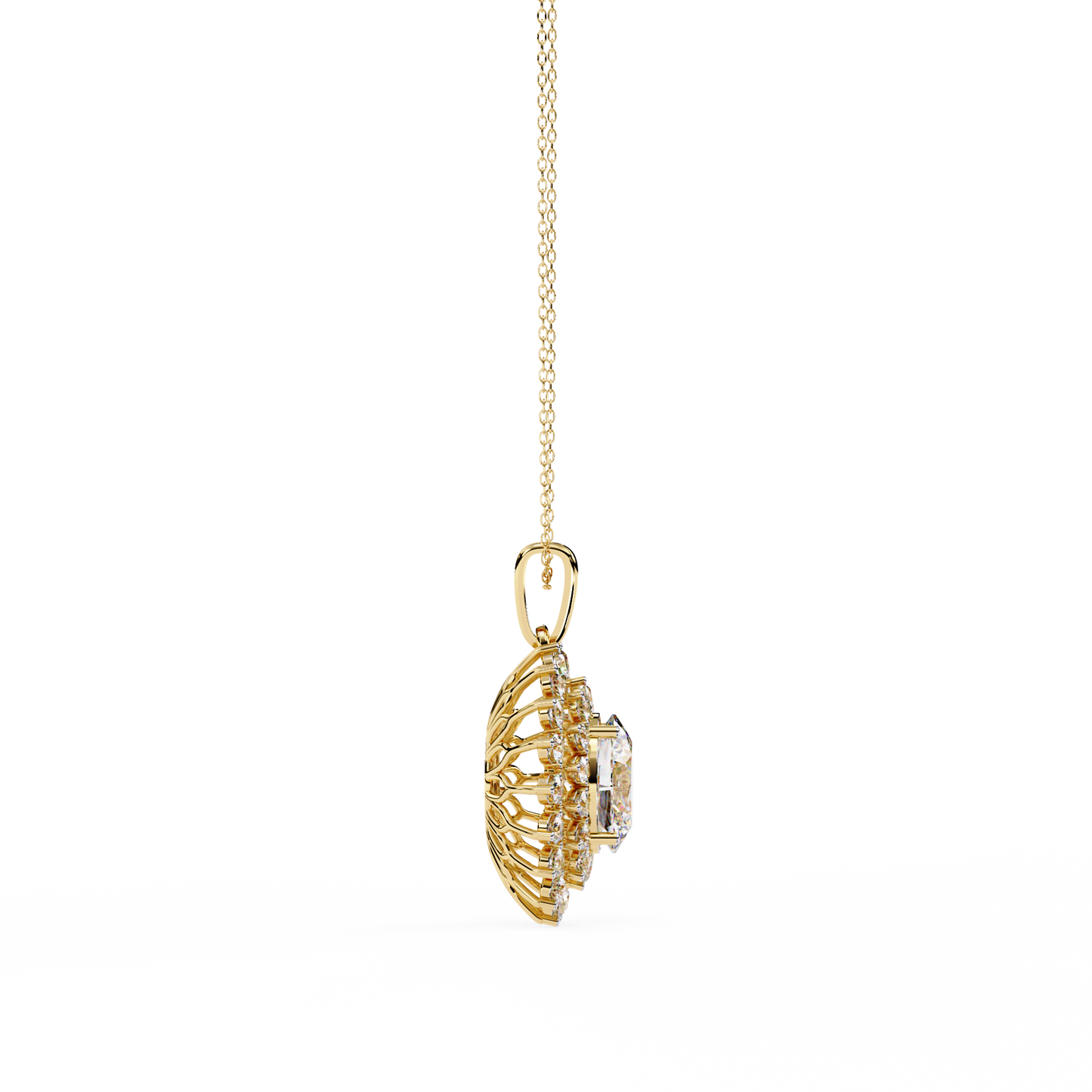 Radiant Bloom Halo Diamond Necklace