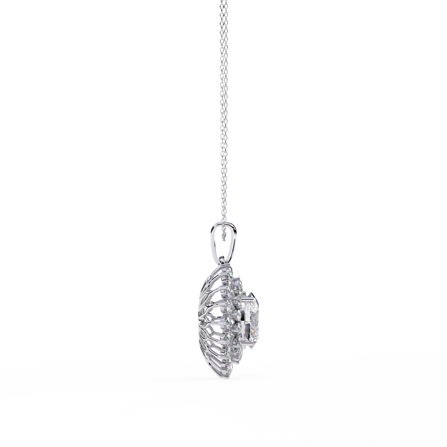 Radiant Bloom Halo Diamond Necklace