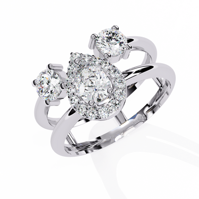 Celestia Three-Stone Halo Diamond Ring