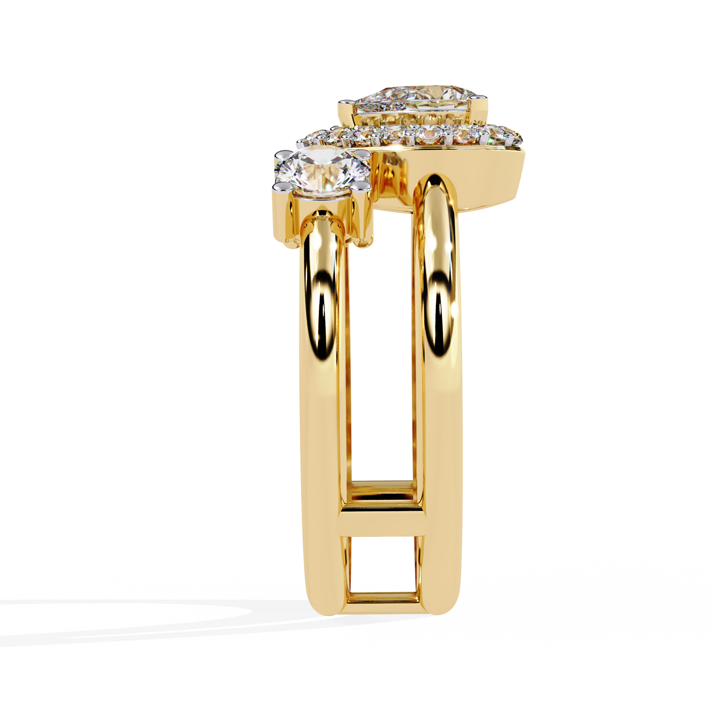 Celestia Three-Stone Halo Diamond Ring