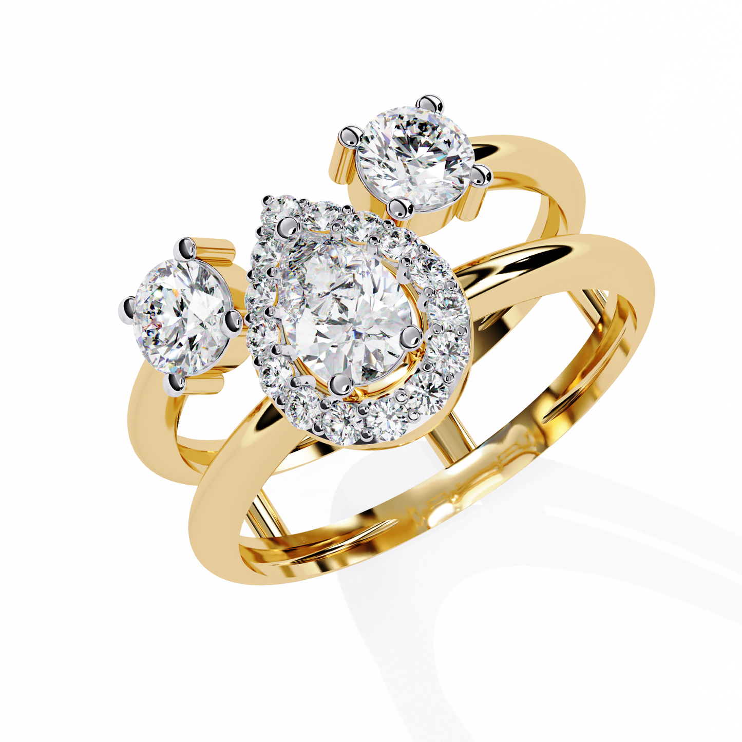 Celestia Three-Stone Halo Diamond Ring