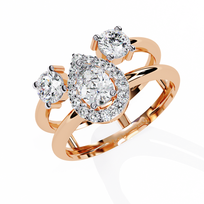 Celestia Three-Stone Halo Diamond Ring