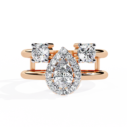 Celestia Three-Stone Halo Diamond Ring