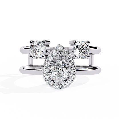 Celestia Three-Stone Halo Diamond Ring