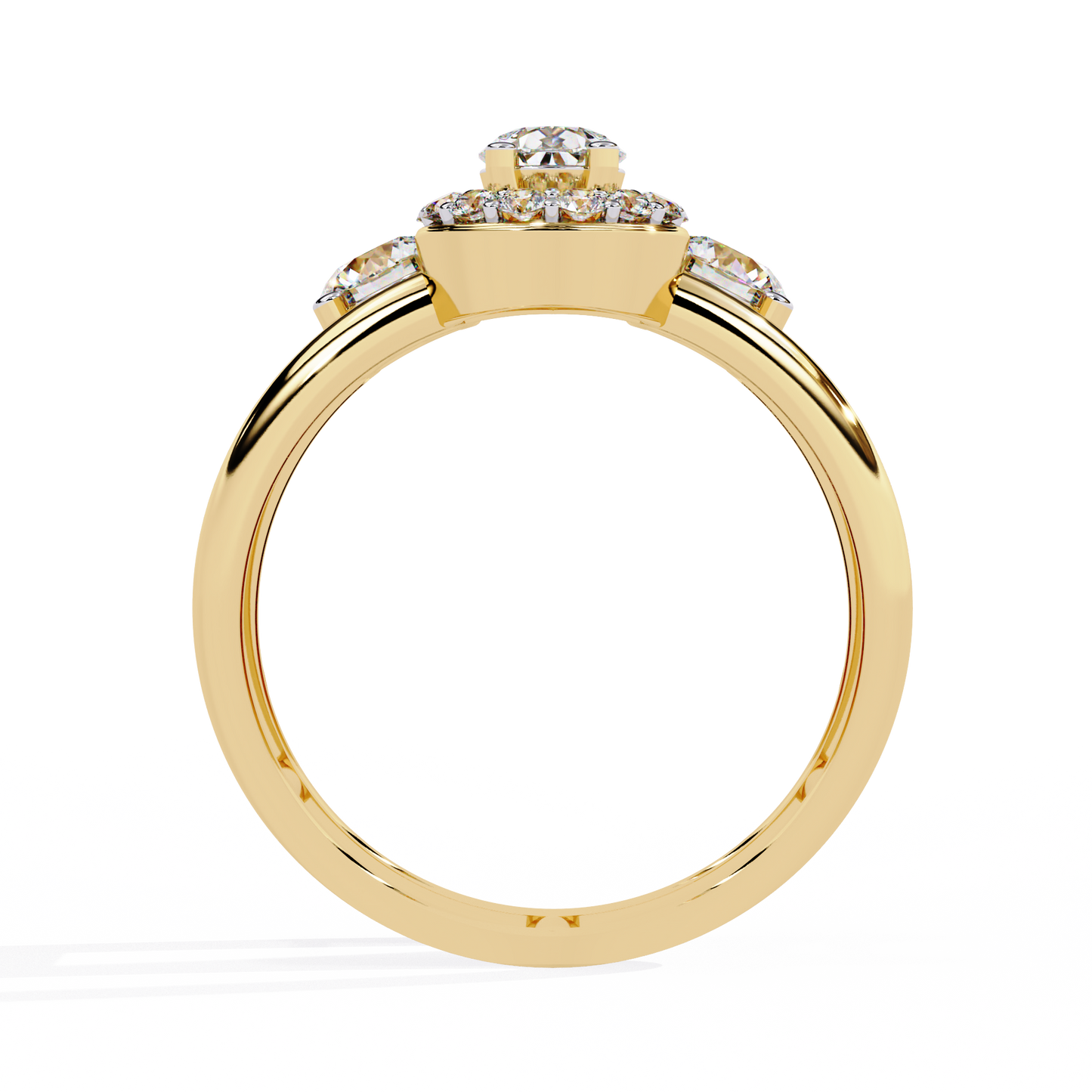 Celestia Three-Stone Halo Diamond Ring