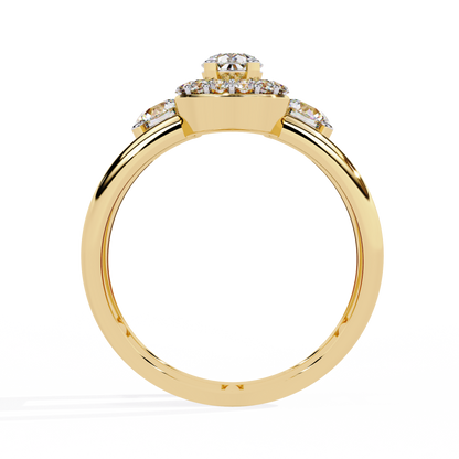 Celestia Three-Stone Halo Diamond Ring