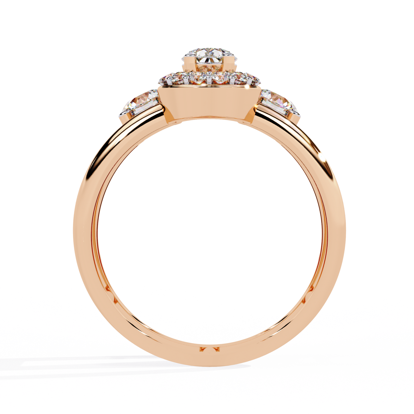Celestia Three-Stone Halo Diamond Ring
